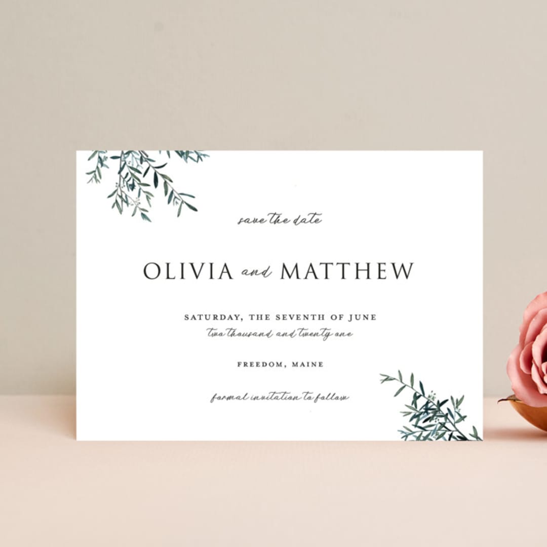 "Fresh Sage" - Save the Dates in Olive by Christie Kelly - Front