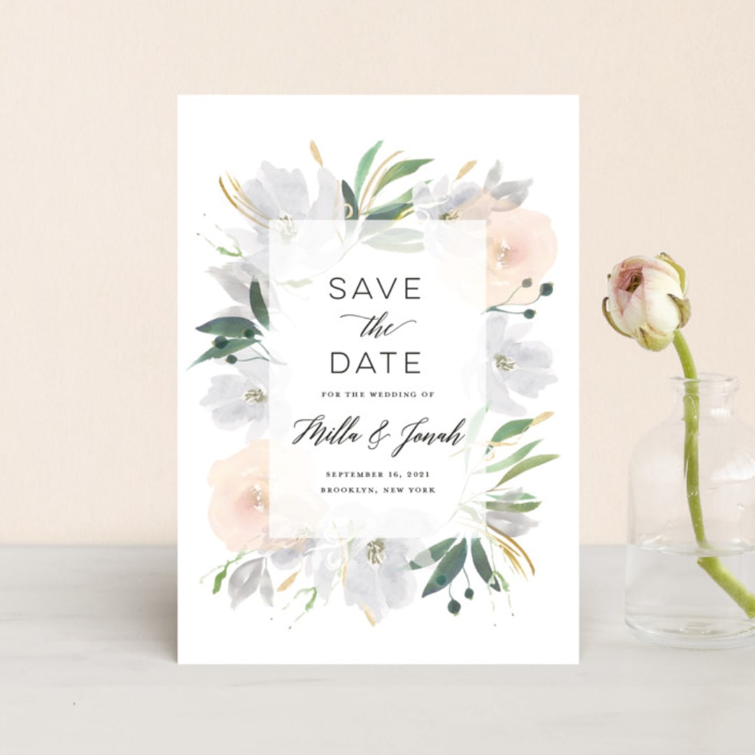"Grande Botanique" - Save the Dates in Mist by Bonjour Paper - Front