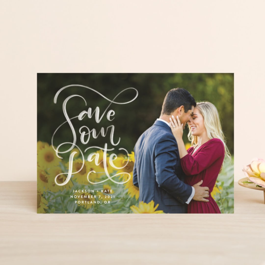 "Brushed" - Save the Dates in Pearl by Amy Payne - Front