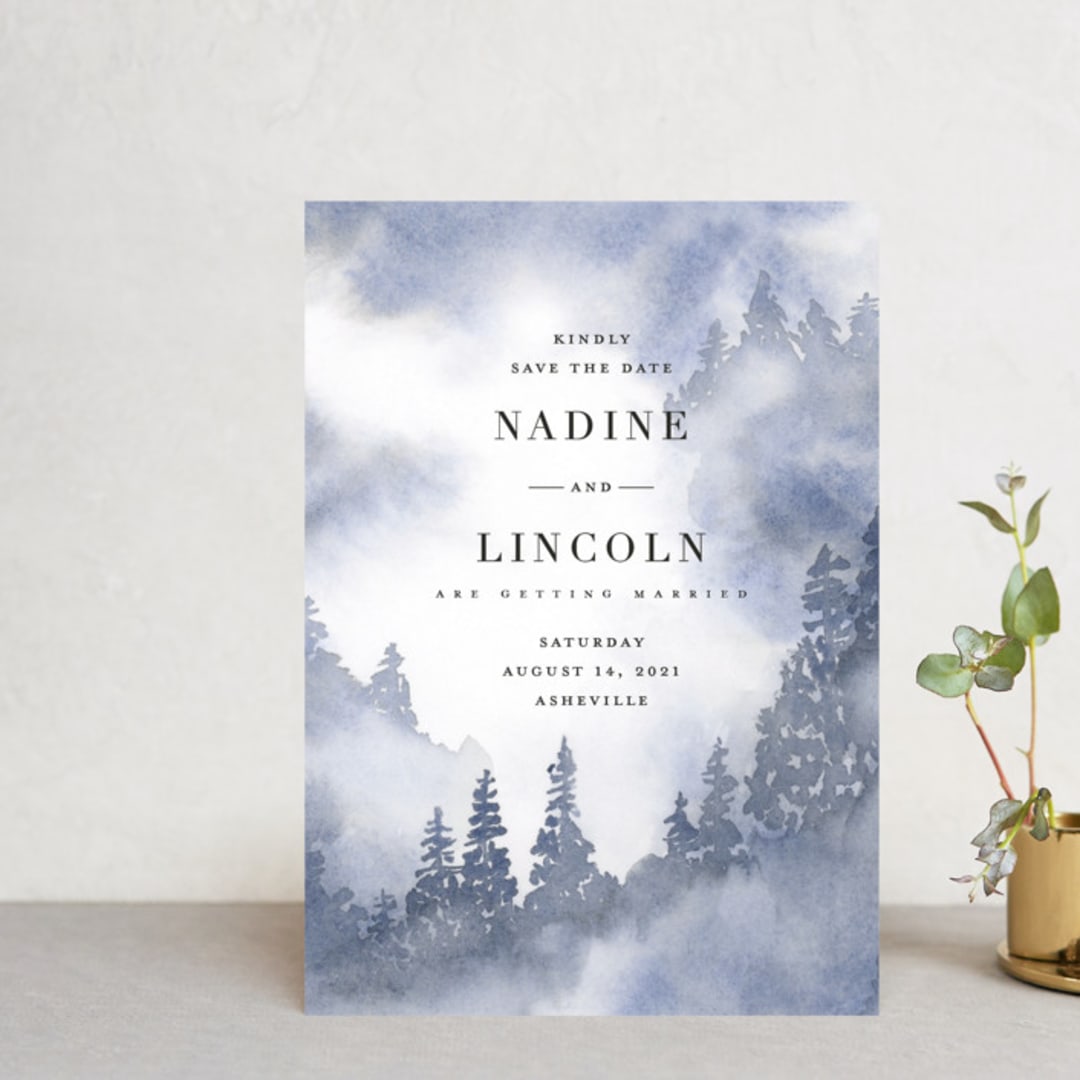 "Misty trees" - Save the Dates in Celestial by Stacey Meacham - Front