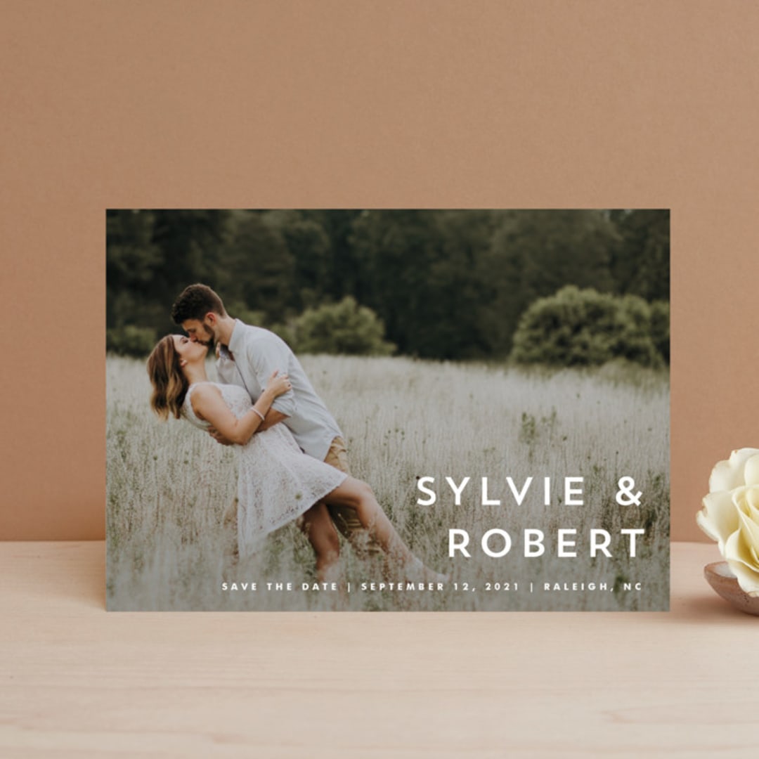 "Modern offset" - Save the Dates in Cream by Stacey Meacham - Front