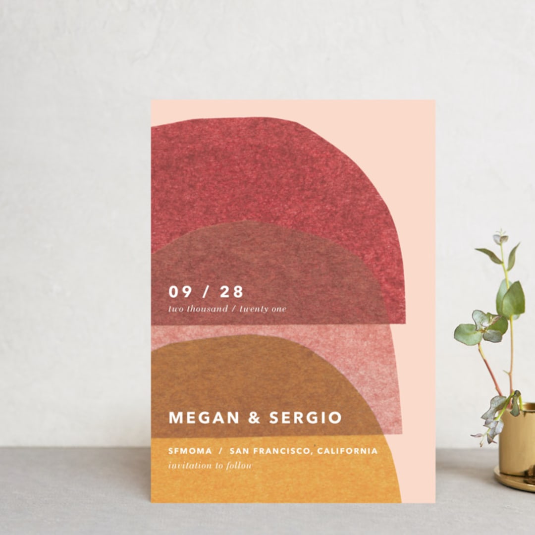 "cut-paper bells" - Save the Dates in Sherbet by Carrie Moradi - Front