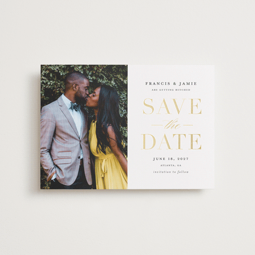 "Simply Striking" - Save the Dates in Gold Giltz by Stacey Meacham - Front