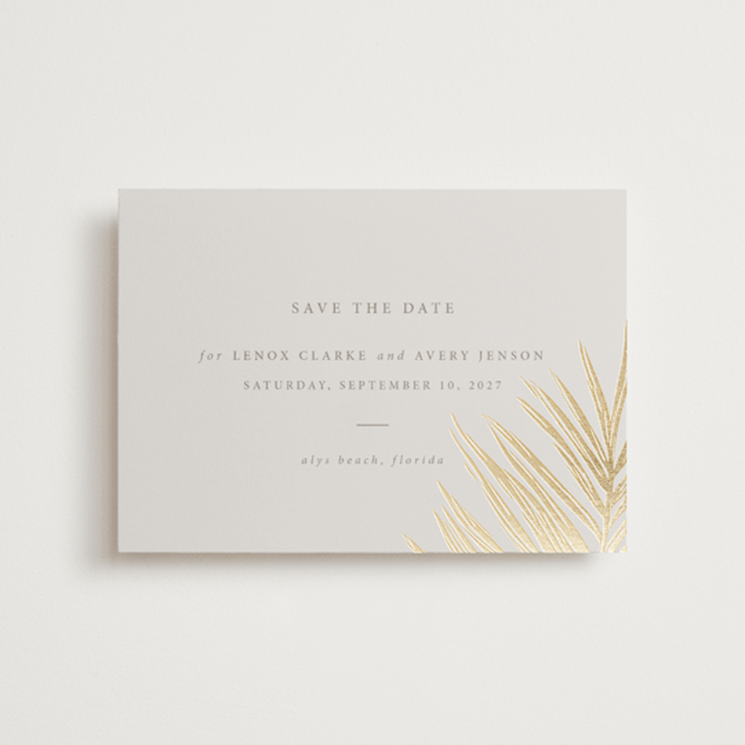 "Gilded Palm" - Save the Dates in Sand by Melinda Denison - Front