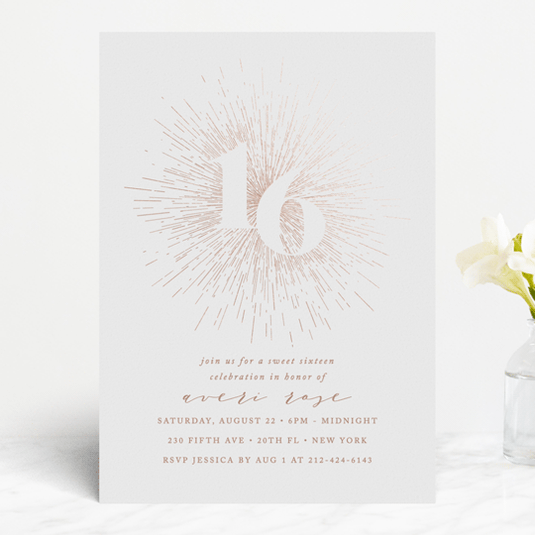 "Starburst" - Sweet Sixteen Party Invitations in Cocoa by Ana Sharpe - Front