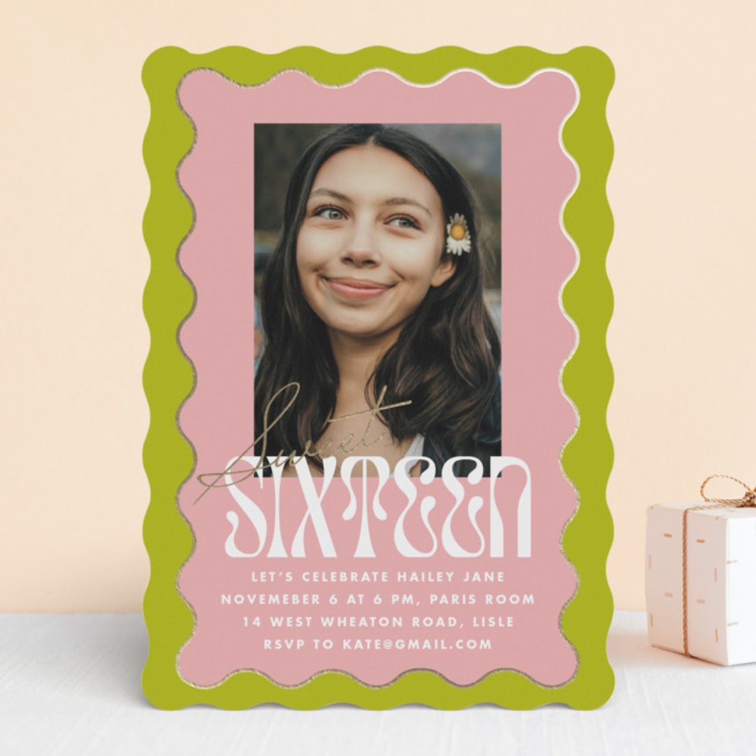 "wavy frame" - Sweet Sixteen Party Invitations in Key Lime by Baumbirdy - Front