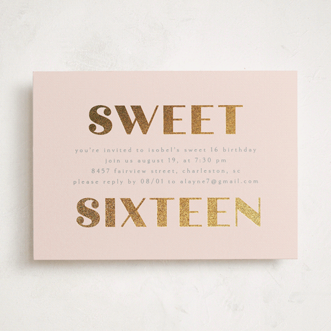 "Glittery" - Sweet Sixteen Party Invitations in Blush by Angela Thompson - Front