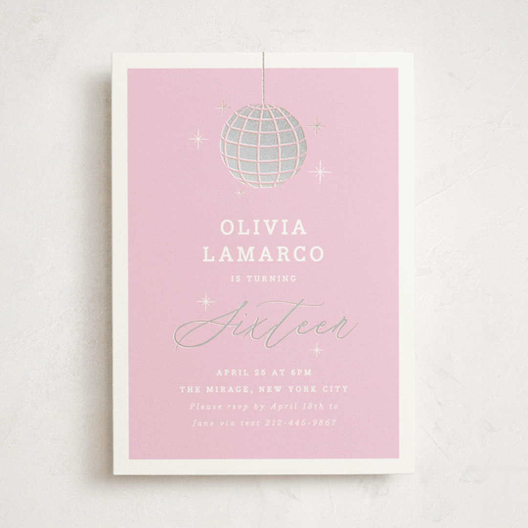 "Discotheque" - Sweet Sixteen Party Invitations in Blush by Yolanda Mariak Chendak - Front