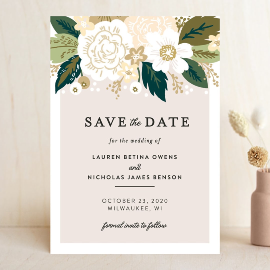 "Classic Floral" - Save the Dates in Cream by Alethea and Ruth - Front