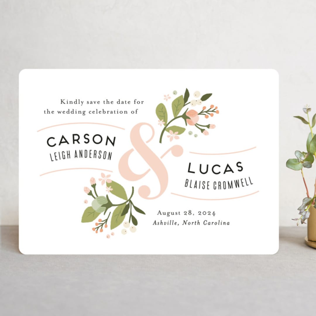"Floral Ampersand" - Save the Dates in Rosebud by Jennifer Wick - Front