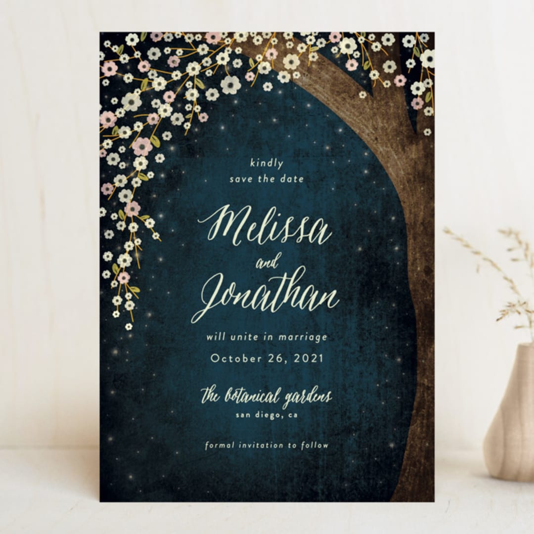 "Outside" - Save the Dates in Navy by Rebecca Bowen - Front
