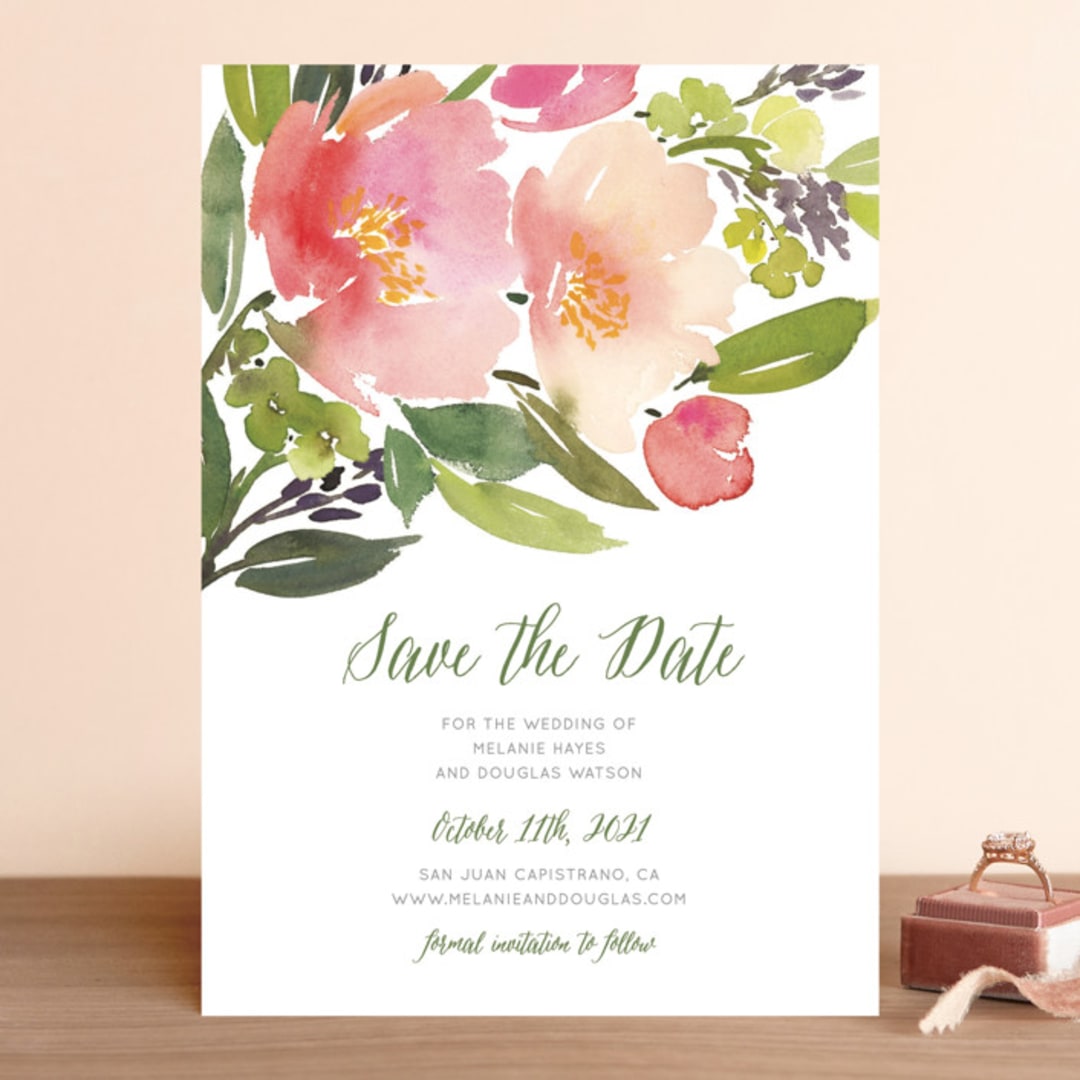 "Watercolor Floral" - Save the Dates in Rose by Yao Cheng Design - Front