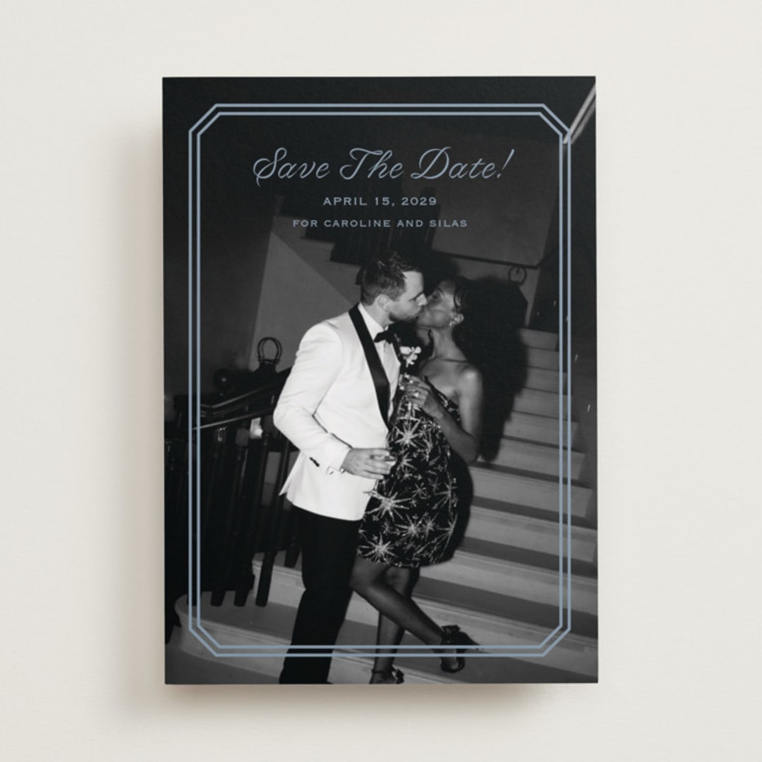 "Bevel Monogram" - Save the Dates in French Blue by Carolyn MacLaren - Front