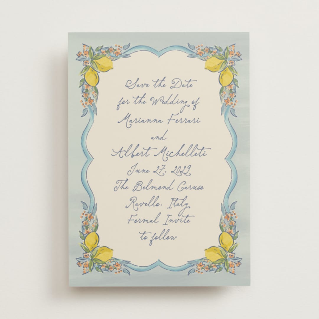 "Amalfi Coast Wedding" - Save the Dates in Aqua by Chris Griffith - Front