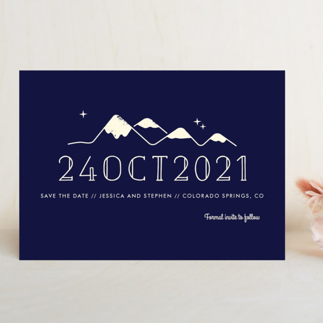 "Retro Plates" - Save the Dates in Navy by Rebecca Bowen - Front