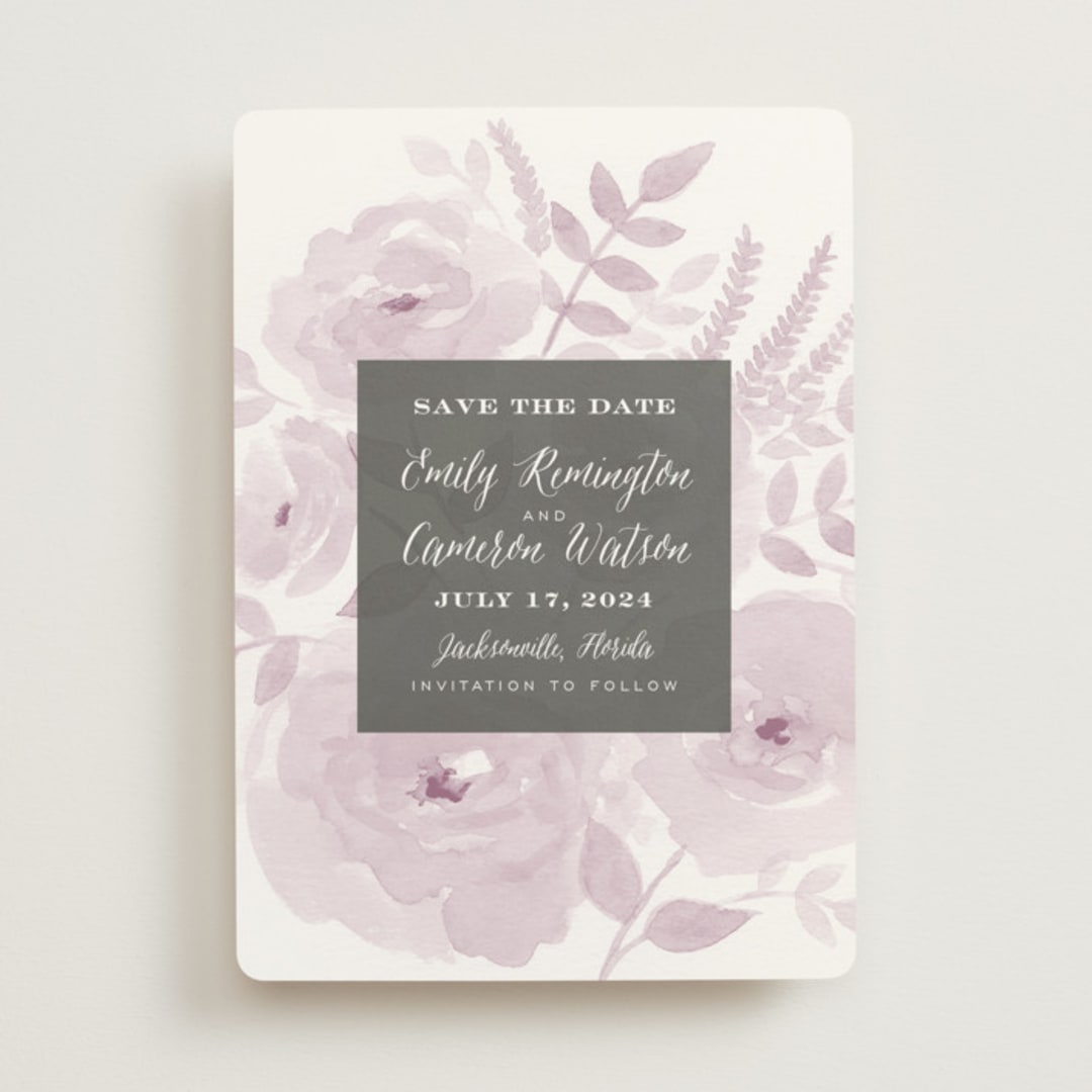 "Watercolor Floral" - Save the Dates in Lilac by Jill Means - Front