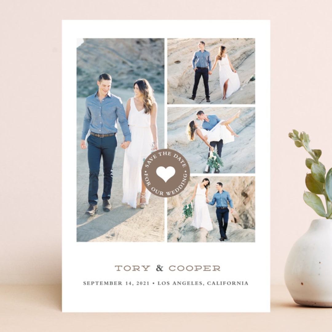 "Stamped Heart" - Save the Dates in Mocha by Stacey Meacham - Front