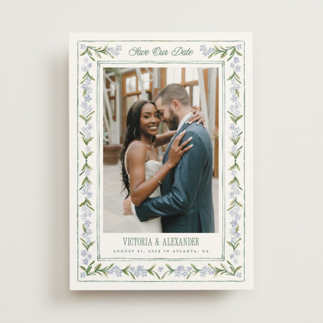 "Vintage Sketched" - Save the Dates in Wisteria by Jenna Holcomb - Front