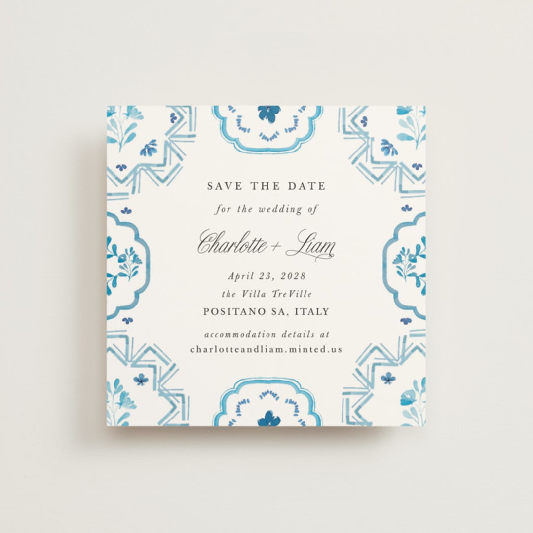 "Almafi" - Save the Dates in Cerulean by Itsy Belle Studio - Front