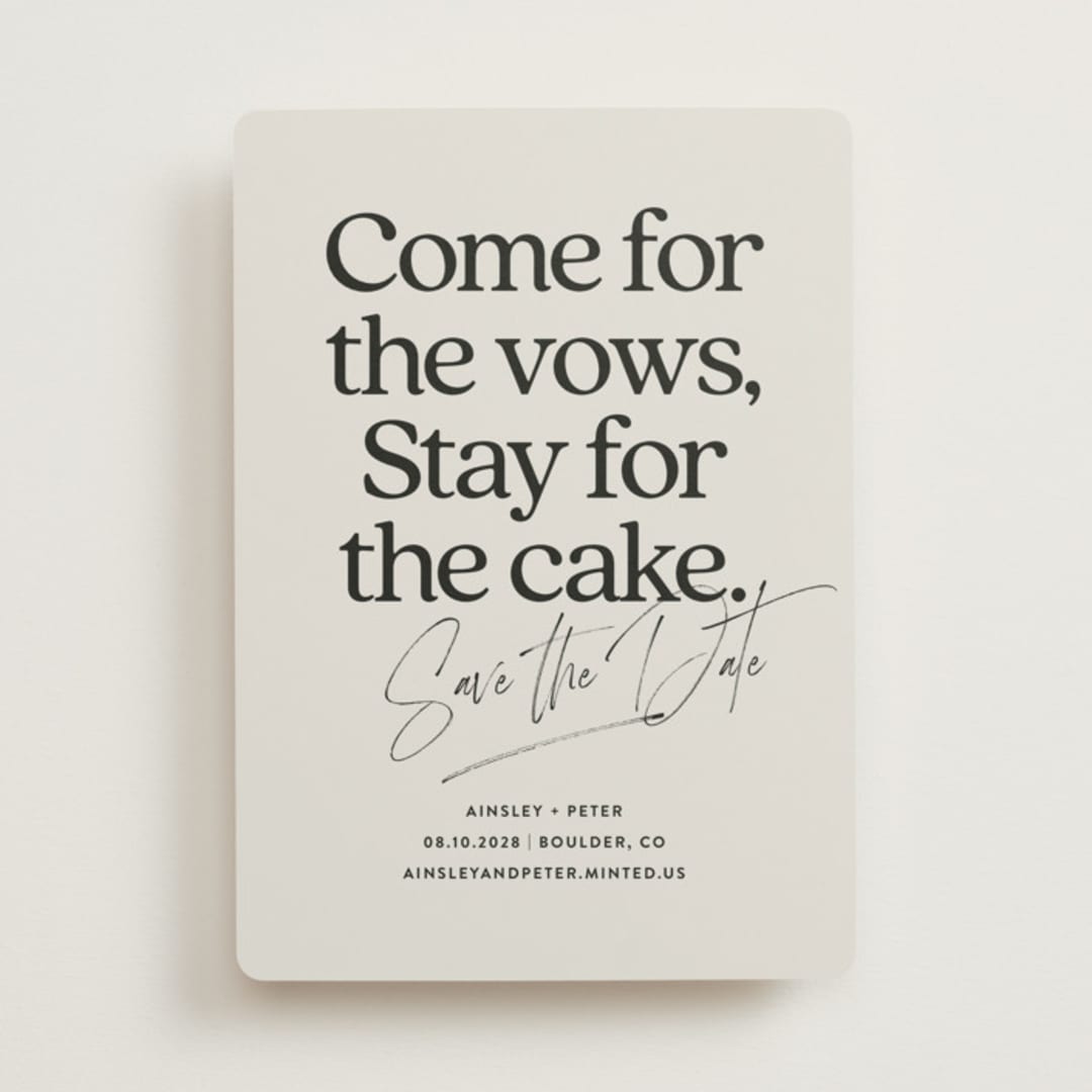 "Stay for Cake" - Save the Dates in Dark Chocolate by Jackie Crawford - Front