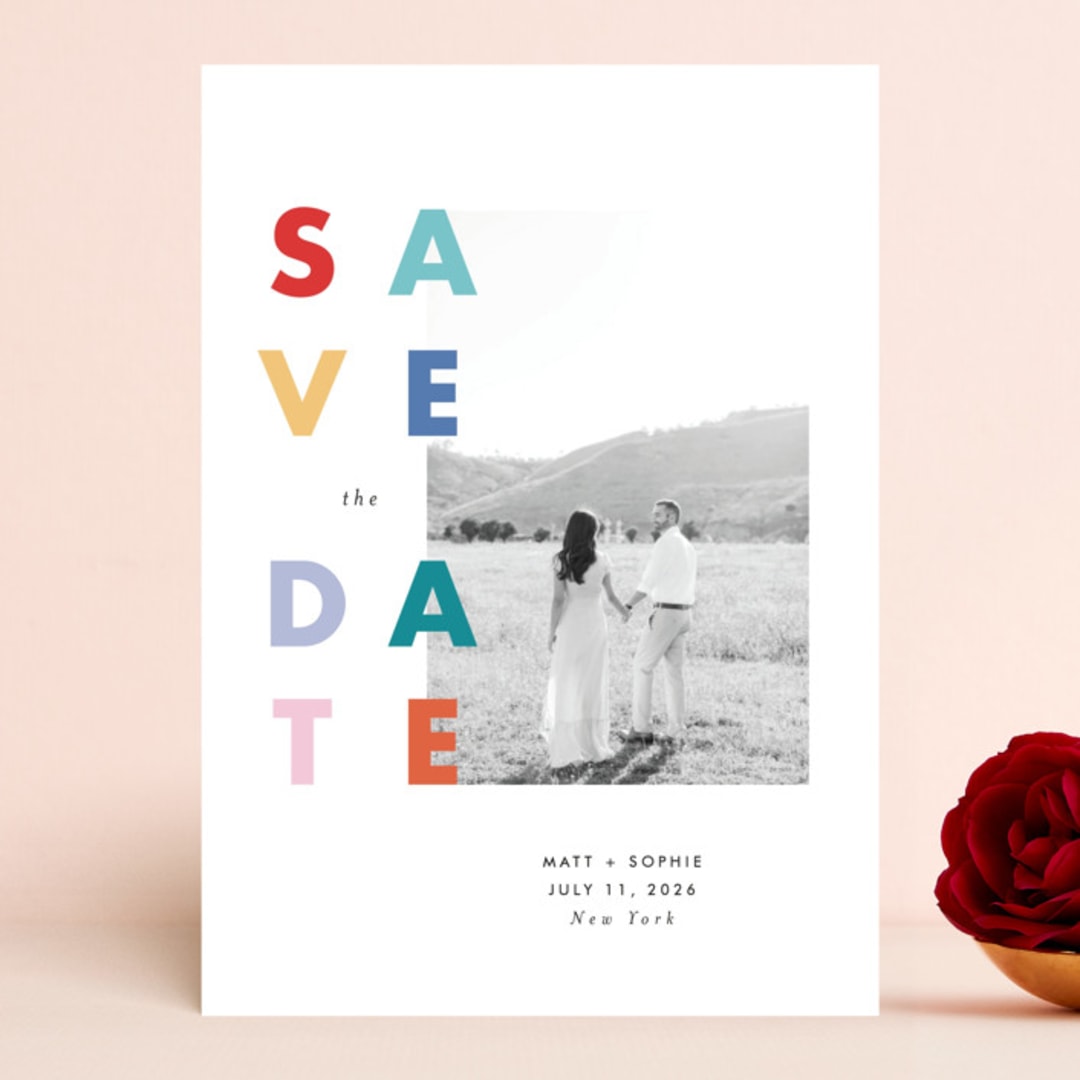 "Pop of Color" - Save the Dates in Cloud by Katt Jones - Front