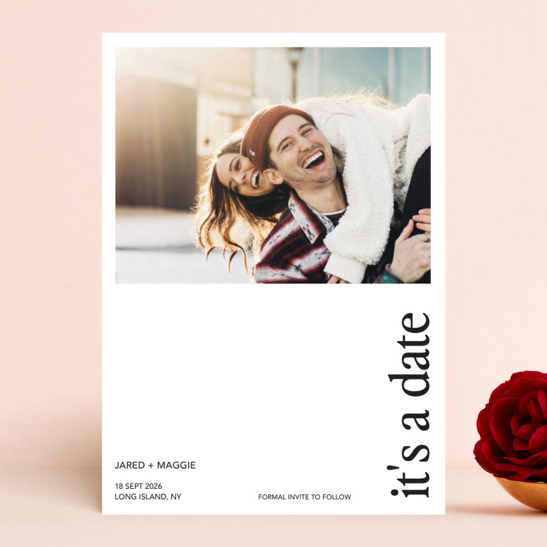 "It's our date" - Save the Dates in Snow by Mere Paper - Front
