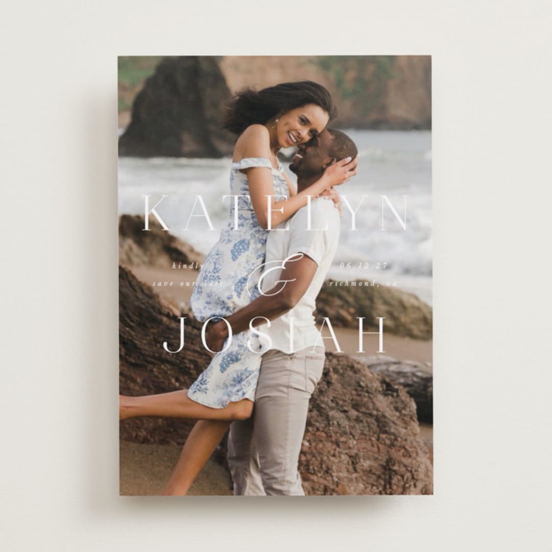 "Typographic Overlay" - Save the Dates in Veil by Brandy Folse - Front