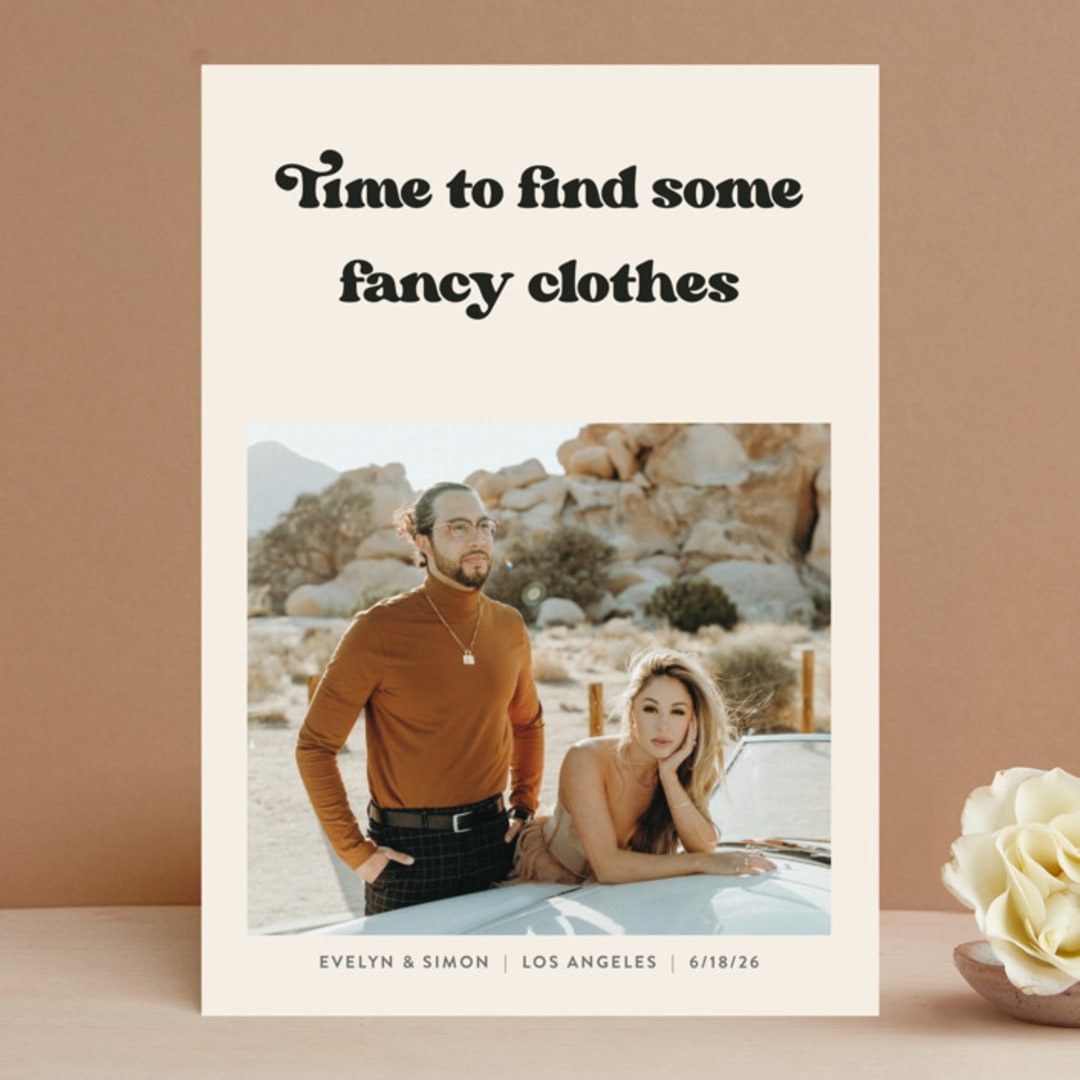 "Fancy Clothes" - Save the Dates in Ivory by GeekInk Design - Front