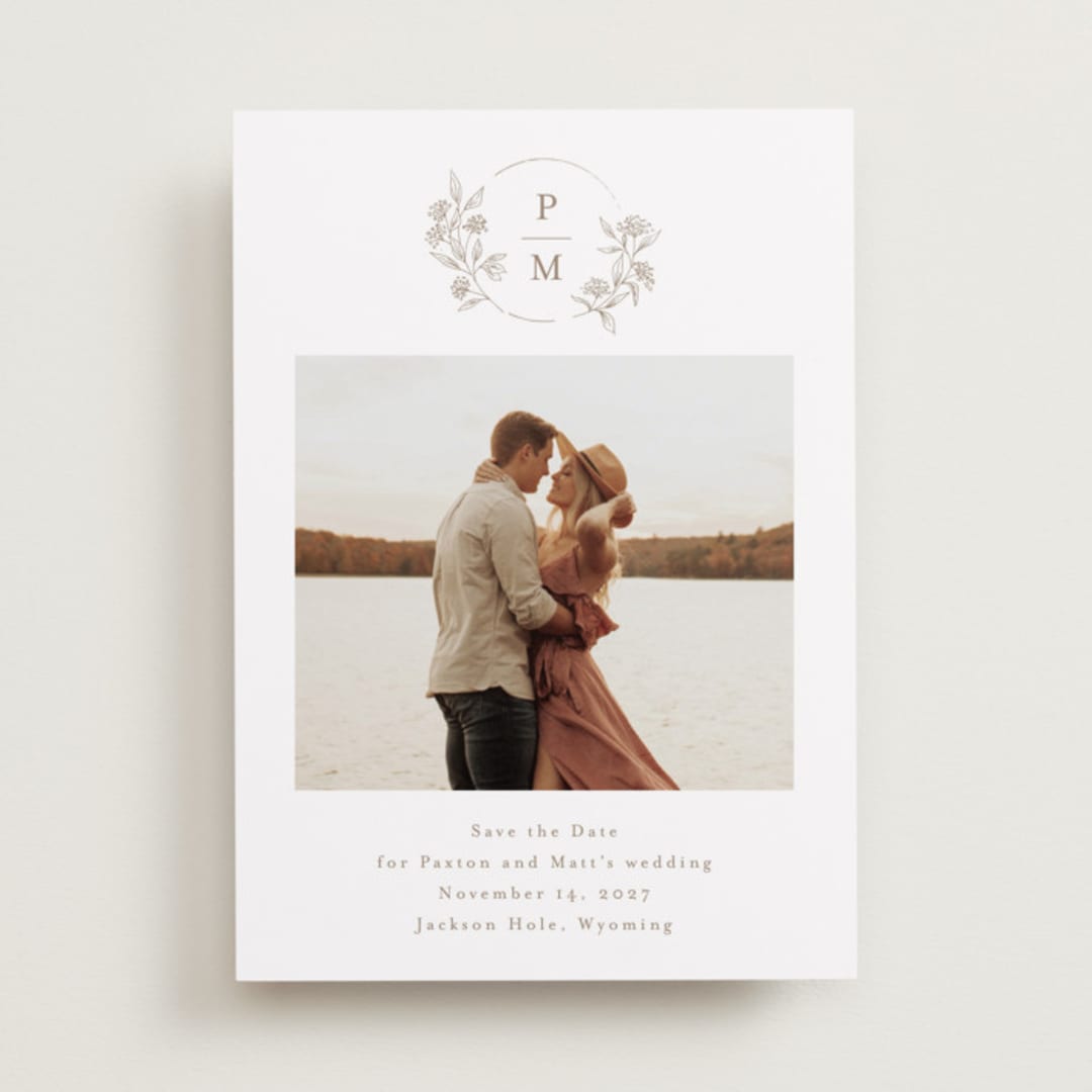 "Monogrammed" - Save the Dates in Taupe by Chris Griffith - Front