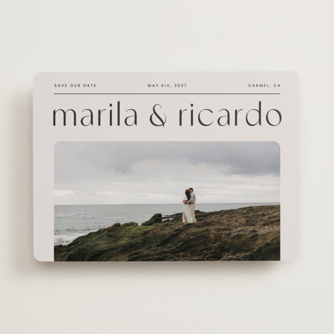 "Nameplate" - Save the Dates in Linen by Blustery August - Front