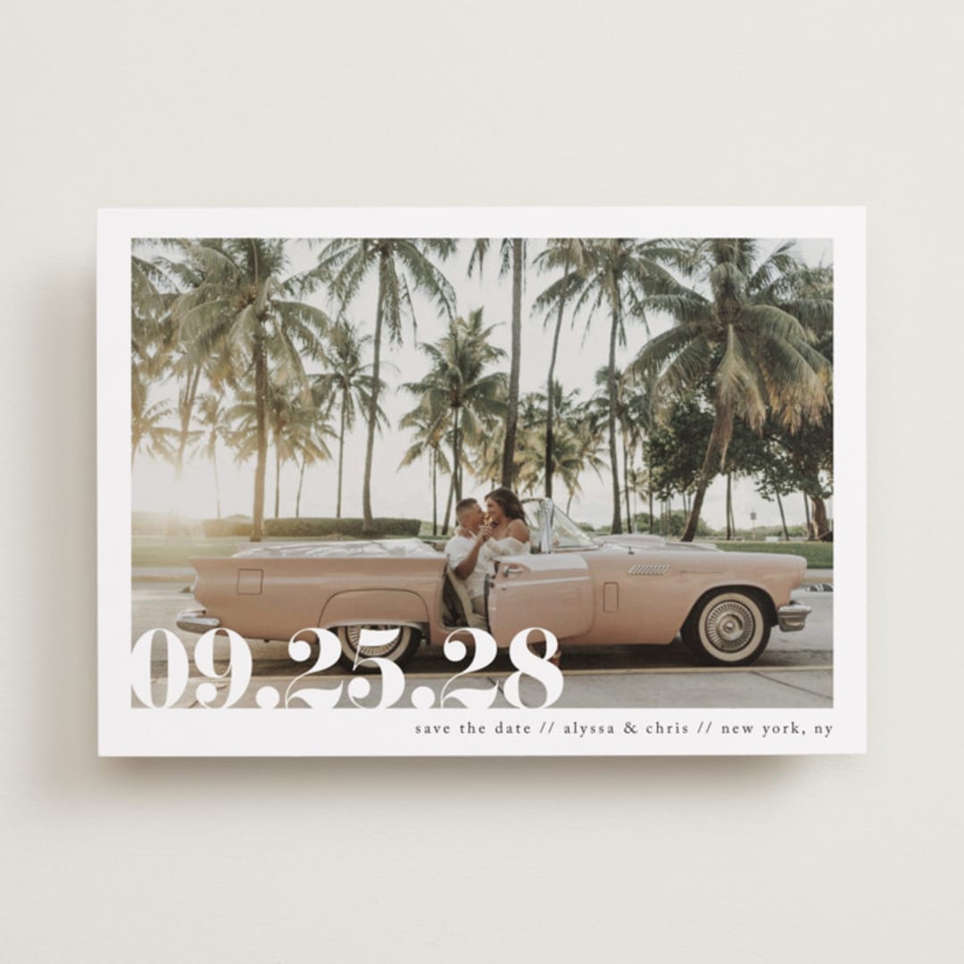 "Malibu Dreams" - Save the Dates in Linen by Ashley Cuccio - Front