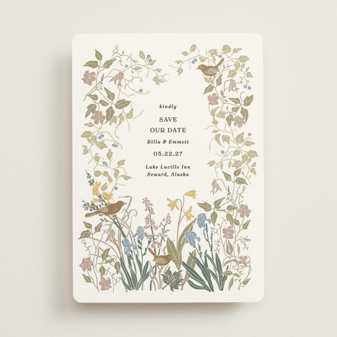 "Wild Clematis" - Save the Dates in Mauve by Tara Grangroth - Front