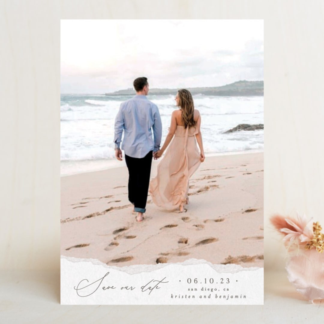 "Torn Texture" - Save the Dates in Parchment by Everett Paper Goods - Front