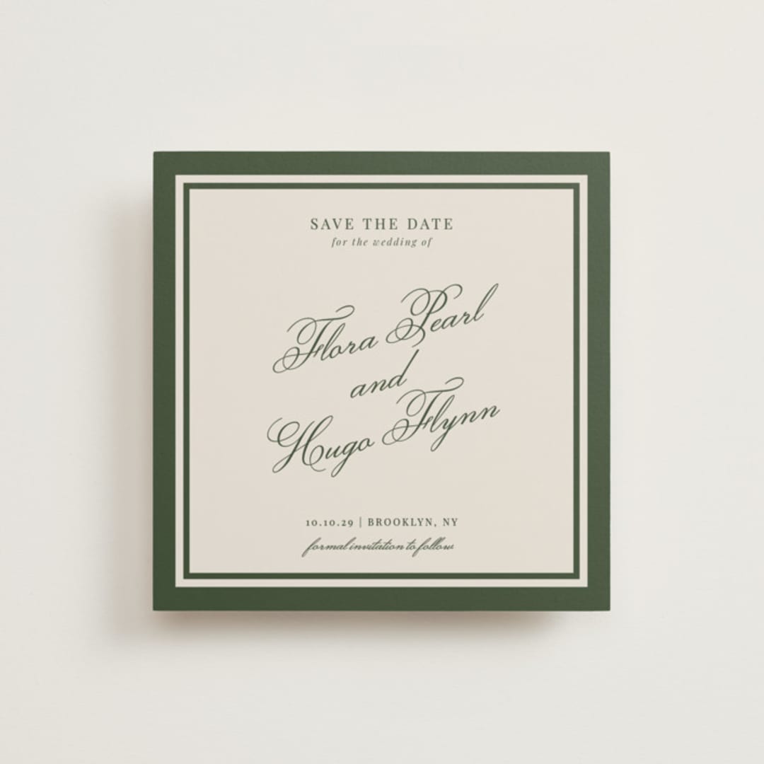 "Emerson" - Save the Dates in Evergreen by Kelly Watkins - Front