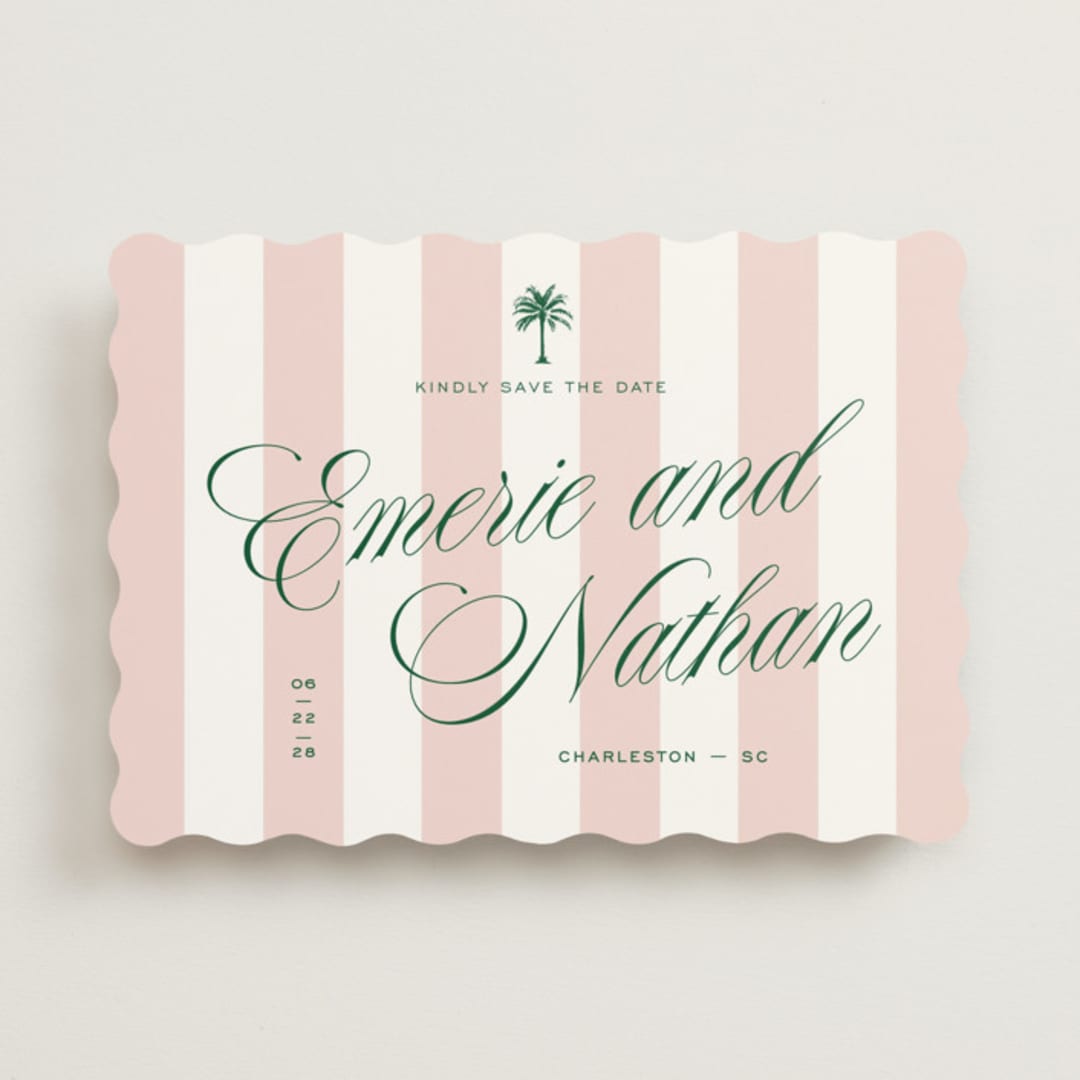 "Palm Stripes" - Save the Dates in Taffy by Susan Zinader - Front