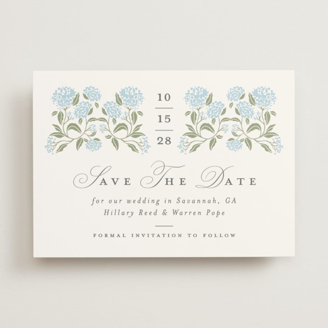 "Hydrangea Hedge" - Save the Dates in Nantucket by Susan Zinader - Front