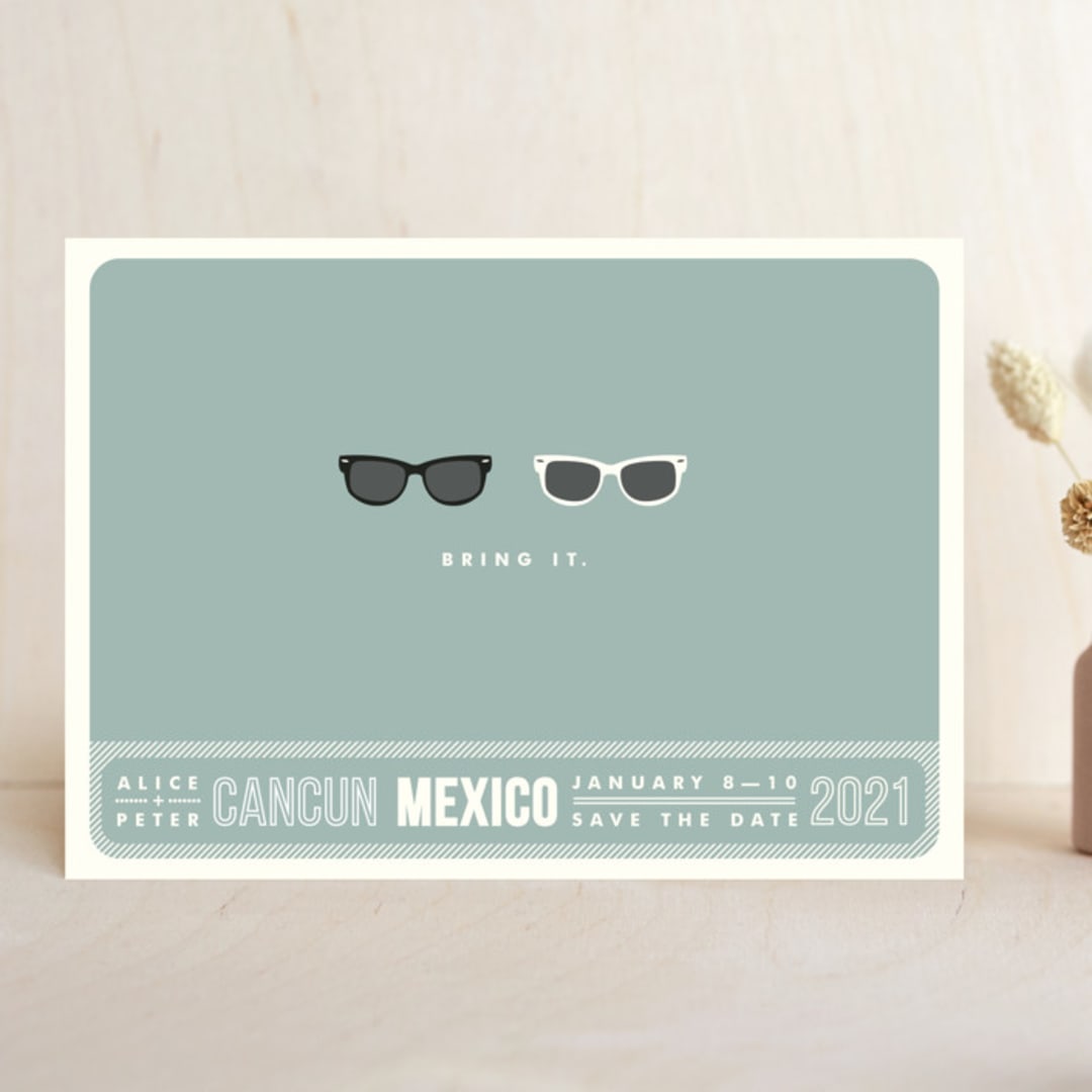 "Shades" - Save the Dates in Celadon by Olive and Violet - Front