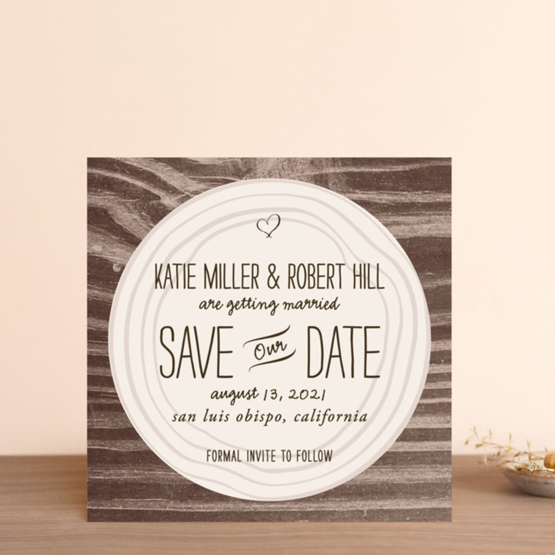 "Wood Carving" - Save the Dates in Dark Chocolate by SimpleTe Design - Front