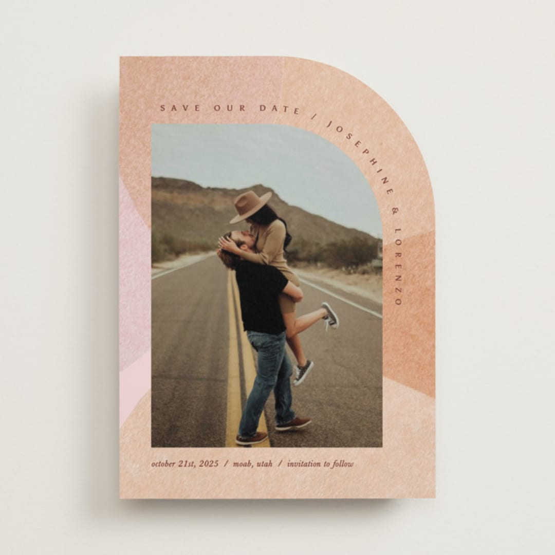 "textural waterfall" - Save the Dates in Peaches & Cream by Carrie Moradi - Front