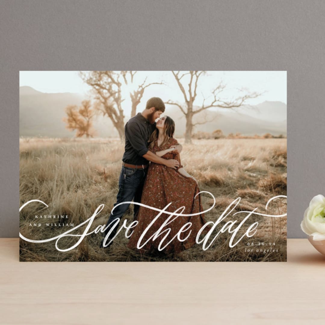 "Flourished Love" - Save the Dates in Cloud by Wildfield Paper Co - Front