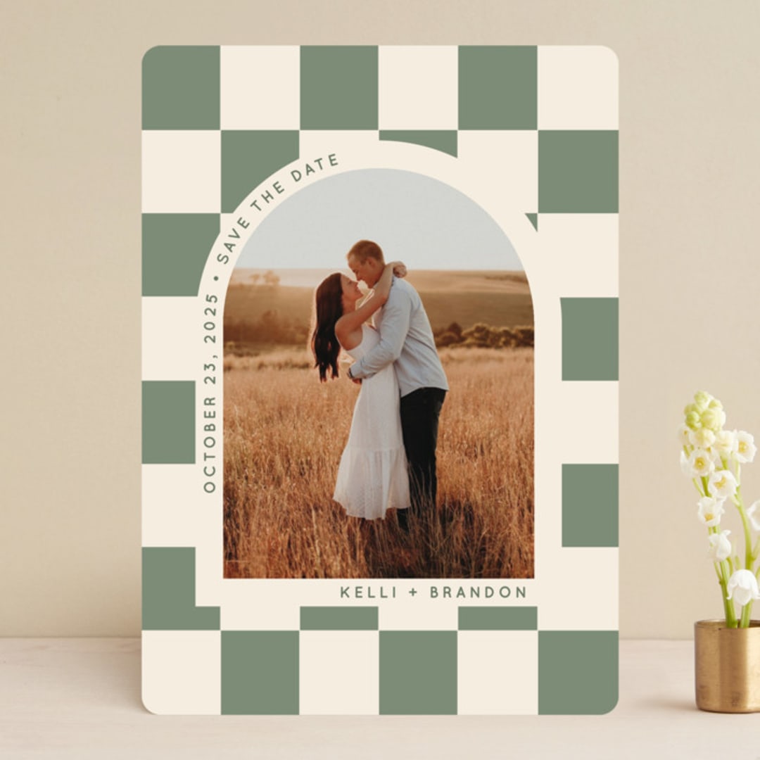 "RETRO ARCH" - Save the Dates in Grass by Baumbirdy - Front