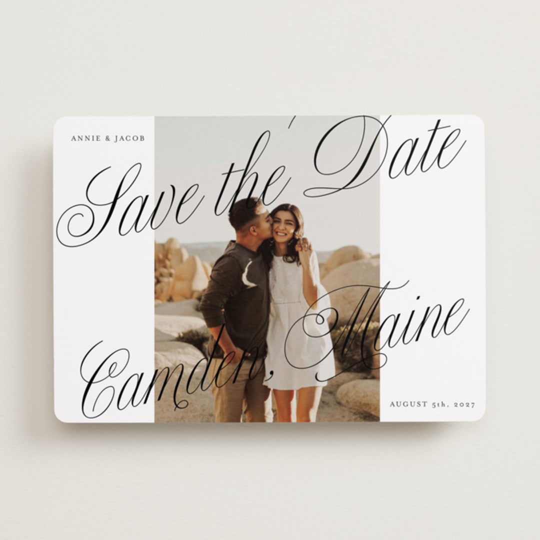 "Bold Script Frame" - Save the Dates in Snow by Katharine Watson - Front
