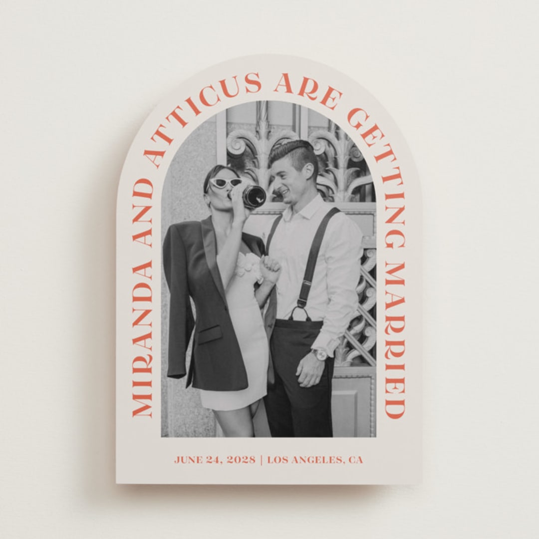 "Surrounding" - Save the Dates in Persimmon by Sarah Cohn - Front