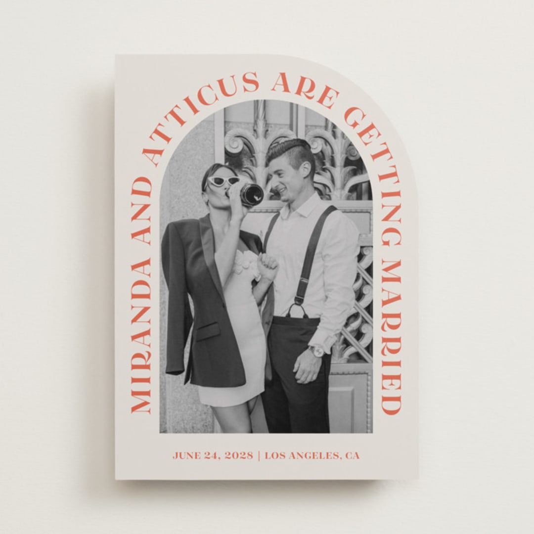 "Surrounding" - Save the Dates in Persimmon by Sarah Cohn - Front