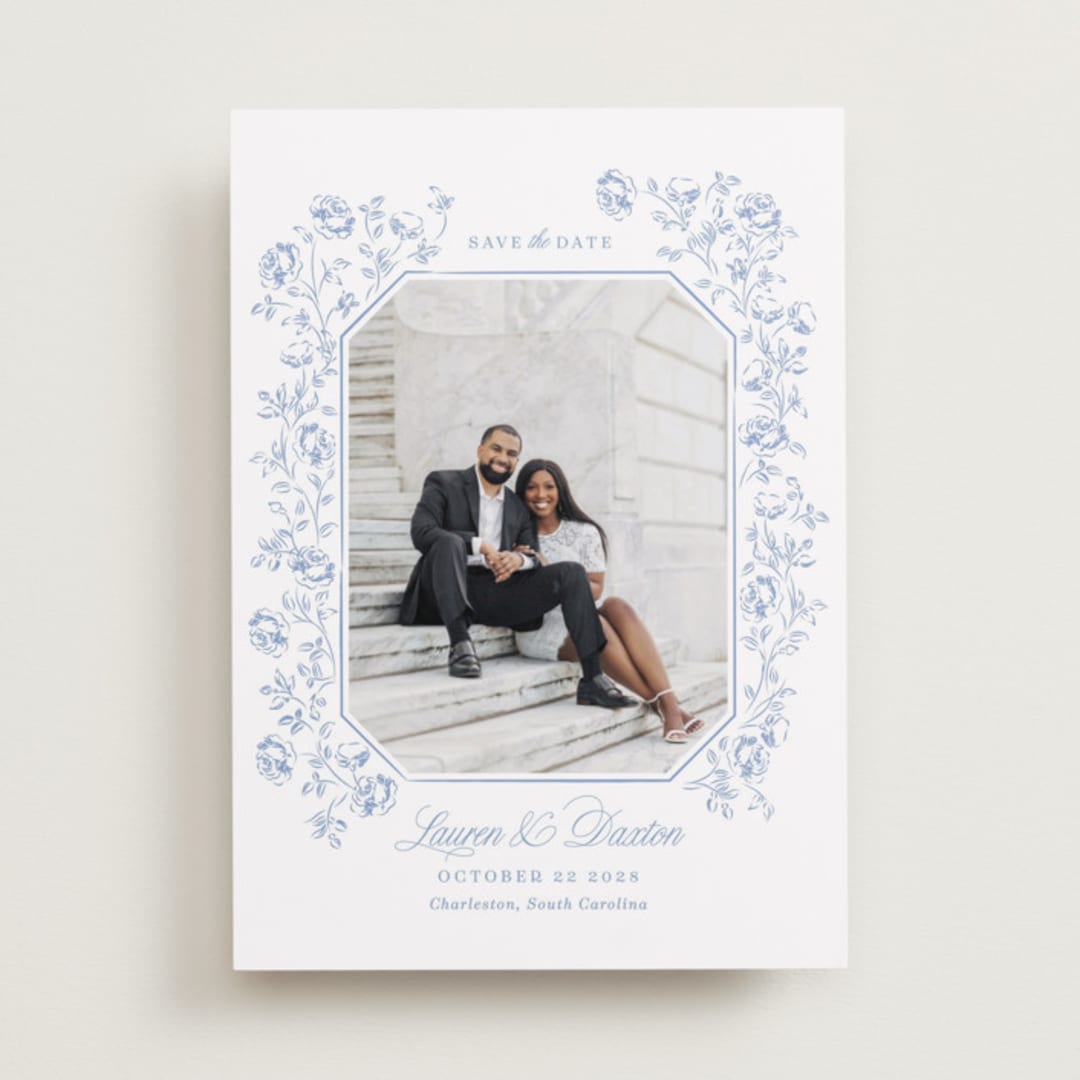 "Framed Florals" - Save the Dates in Sky by Robert and Stella - Front