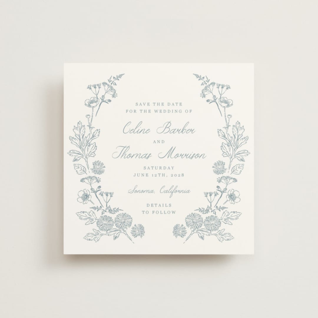 "Toile Frame" - Save the Dates in Cornflower by Hannah Bowman - Front
