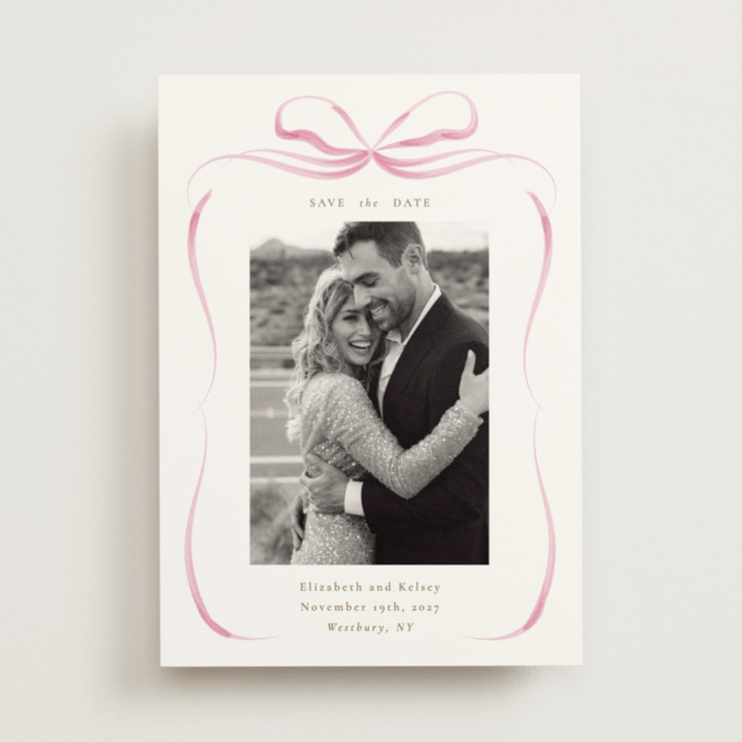 "Bow" - Save the Dates in Peony by Corinne Malesic - Front
