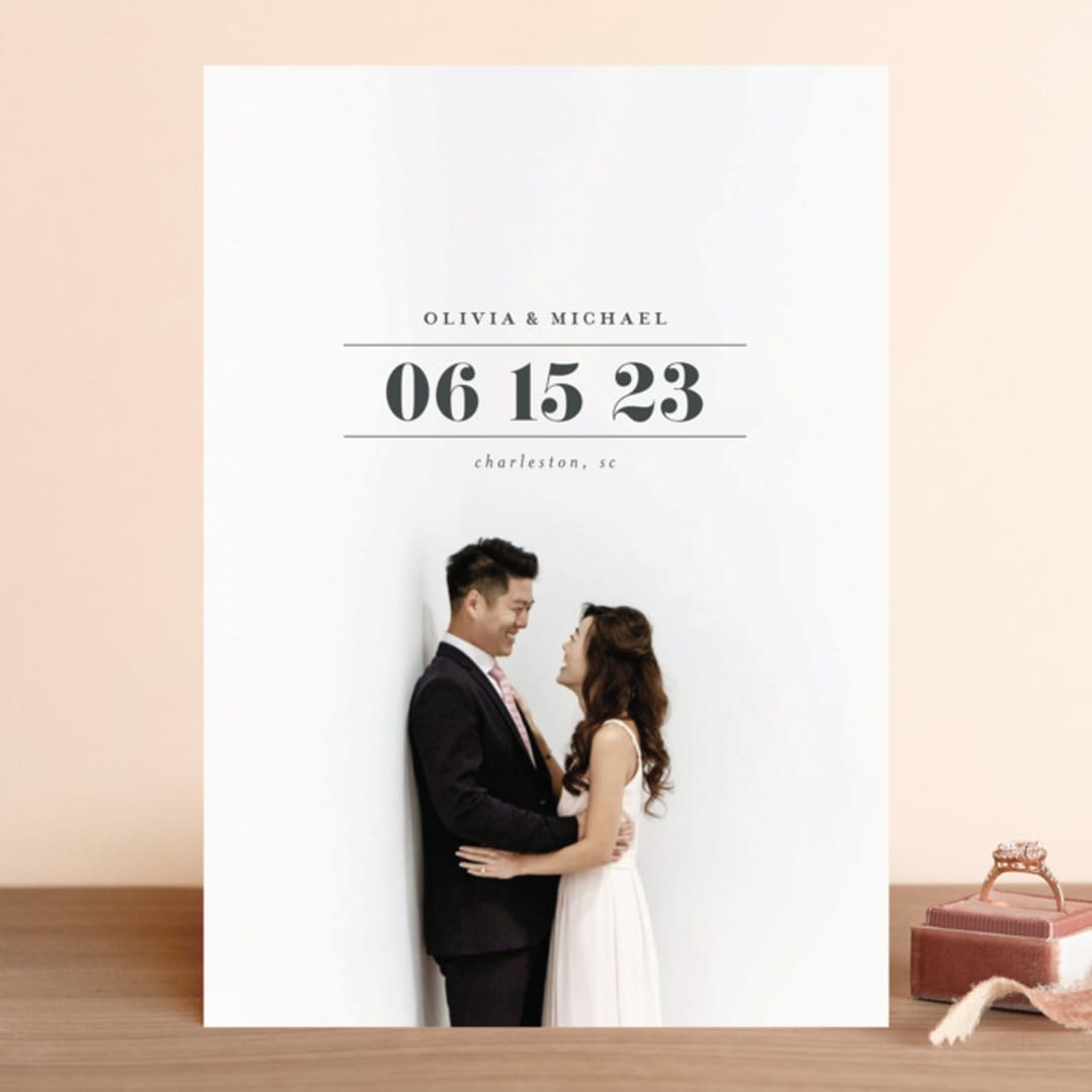 "Classic Date" - Save the Dates in Charcoal by Shirley Lin Schneider - Front