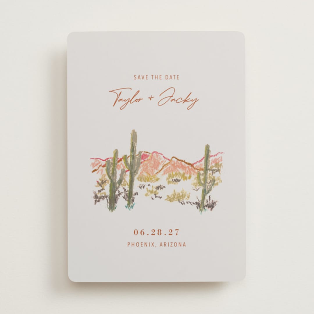 "desert crayon drawing" - Save the Dates in Burnt Sienna by Cass Loh - Front