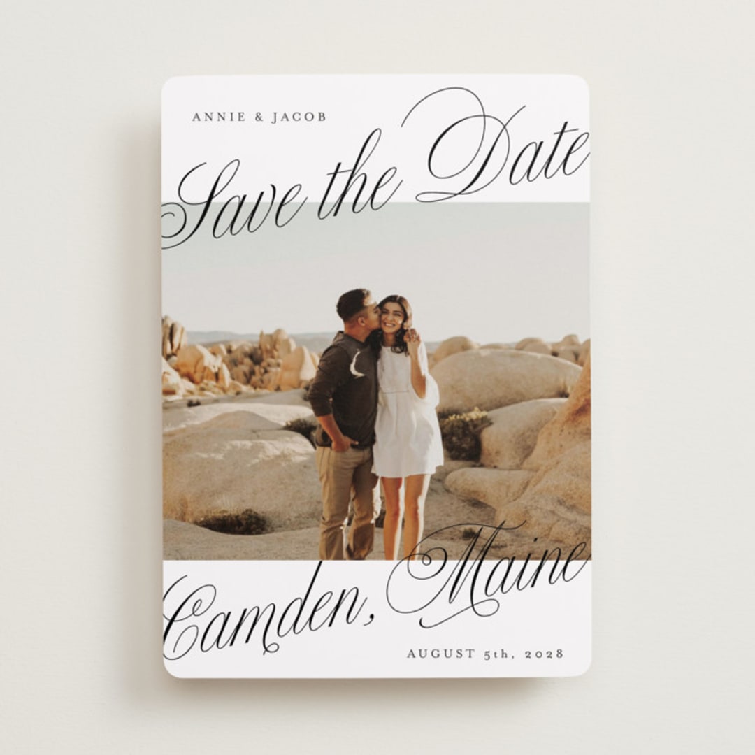 "Bold Script Frame" - Save the Dates in Snow by Katharine Watson - Front